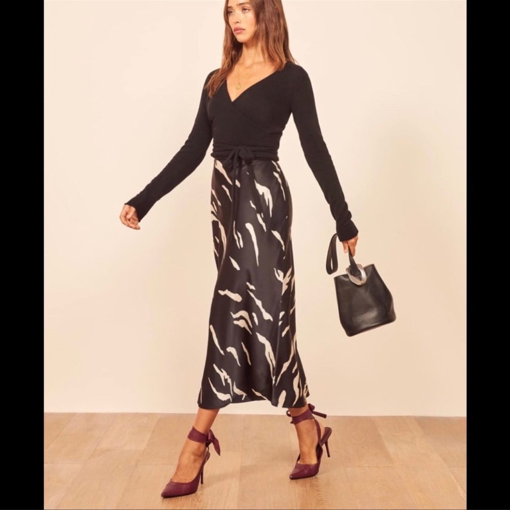 Reformation silk midi skirt
